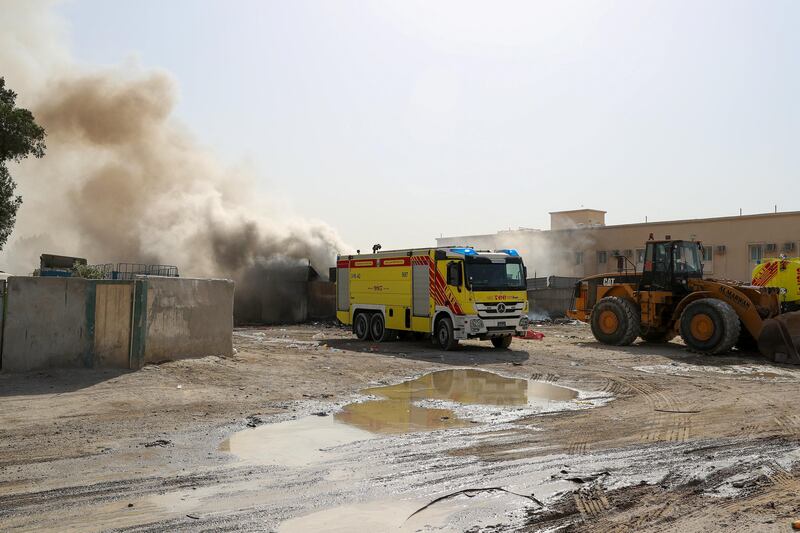 Sharjah, United Arab Emirates - August 22nd, 2017: Fire at an industrial estate. Tuesday, August 22nd, 2017 at Industrial Estate 10, Sharjah. Chris Whiteoak / The National
