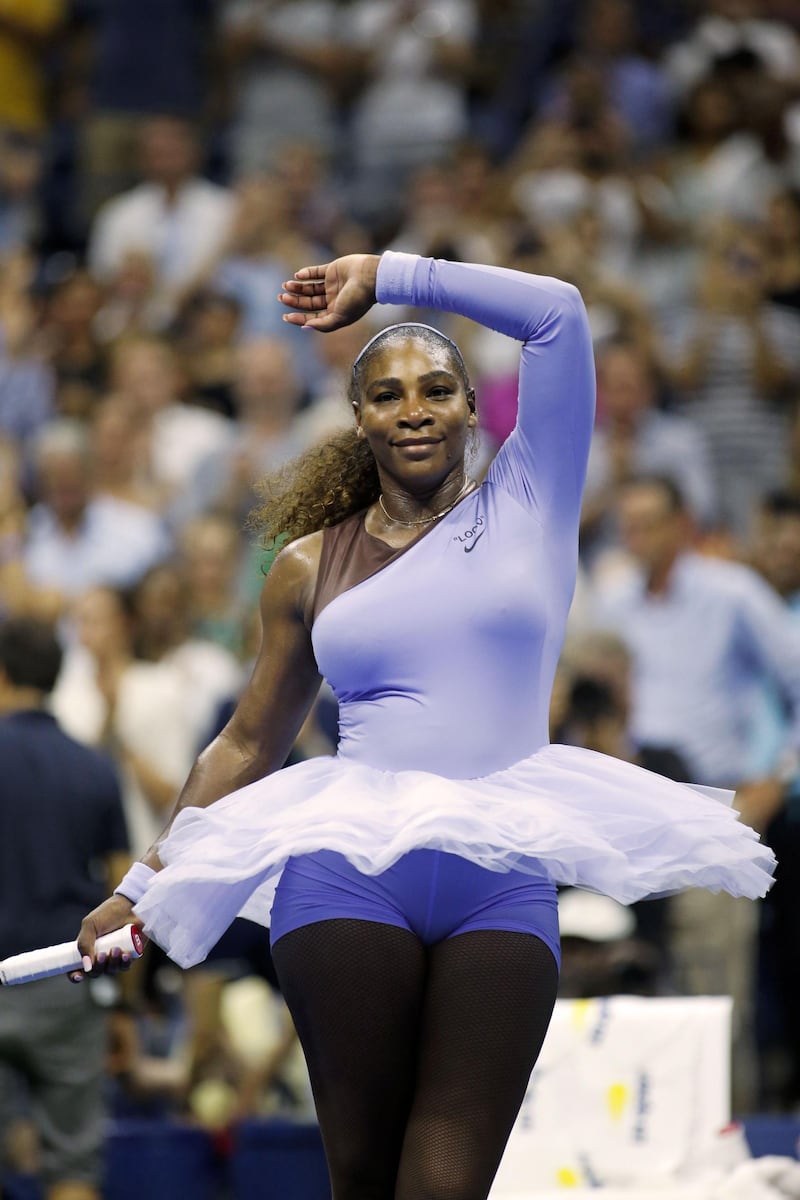 TOPSHOT - Serena Williams of the US celebrates after defeating Carina Witthoeft (out of frame) of Germany during Day 3 of the 2018 US Open Women's Singles match at the USTA Billie Jean King National Tennis Center in New York on August 29, 2018 (Photo by EDUARDO MUNOZ ALVAREZ / AFP)