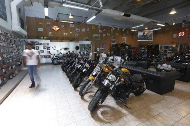 The Harley Davidson showroom off Sheikh Zayed Road in Dubai. The motorcycle maker had a record-breaking year in 2012. Sarah Dea / The National