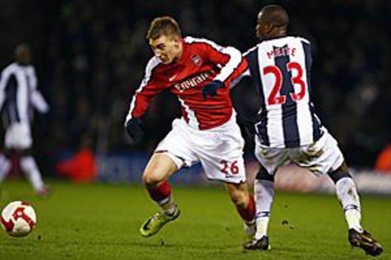 Nicklas Bendtner, left, scored two goals as Arsenal ended their run of four league games without scoring.