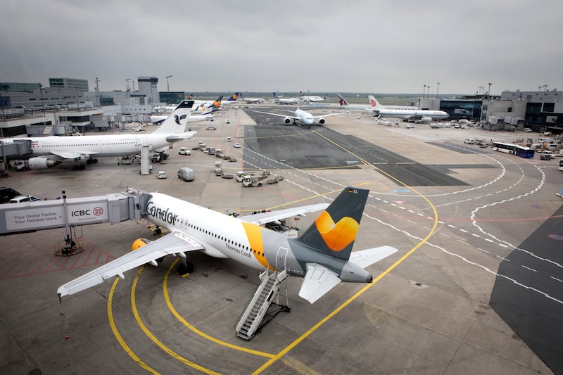 A Condor Boeing 767 attached to a jet bridge at Frankfurt Airport, in May 2017. | usage worldwide Photo by: Frank Duenzl/picture-alliance/dpa/AP Images