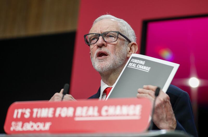 Jeremy Corbyn, leader of the Labour party, speaks during the launch of the party's general election manifesto in Birmingham, U.K., on Thursday, Nov. 21, 2019. Corbyn's populist pitch for the Dec. 12 election is aimed at voters frustrated and exhausted by a decade of post-financial crisis austerity. Photographer: Darren Staples/Bloomberg