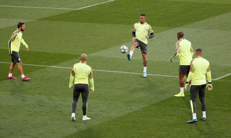 Manchester City players training ahead of their Champions League clash against Shakhtar Donetsk on Wednesday. Reuters