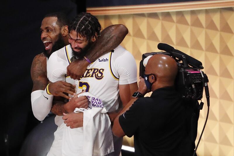 Los Angeles Lakers forwards LeBron James with Anthony Davis. EPA