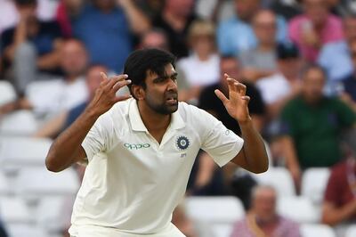 India's Ravichandran Ashwin reacts as he bowls during the third day of the third Test cricket match between England and India at Trent Bridge in Nottingham, central England on August 20, 2018. (Photo by Paul ELLIS / AFP) / RESTRICTED TO EDITORIAL USE. NO ASSOCIATION WITH DIRECT COMPETITOR OF SPONSOR, PARTNER, OR SUPPLIER OF THE ECB