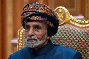 Sultan of Oman Qaboos bin Said Al Said sits during a meeting with Secretary of State Mike Pompeo at the Beit Al Baraka Royal Palace in Muscat. Pool Photo via AP, File