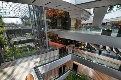 Newly built Changi Jewel complex at the Changi international airport is pictured during a media preview in Singapore on April 11, 2019. (Photo by Roslan RAHMAN / AFP)