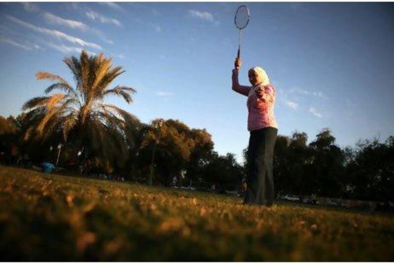 Srene Aylouche plays badminton at the Mushrif Children's Garden in Abu Dhabi yesterday.