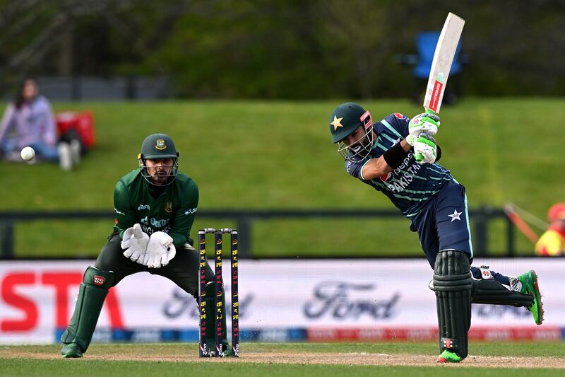 Mohammad Rizwan top-scored for Pakistan against Bangladesh in Christchurch. Getty