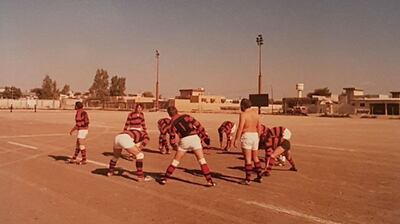 Sharjah Wanderers players training ahead of a match in 1985. Courtesy Rob Gough