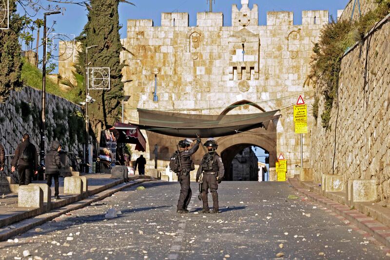 Israeli security forces deploy in front of the Lion's gate. AFP