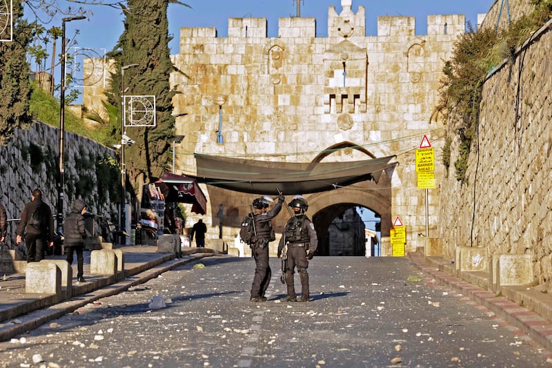 Israeli security forces deploy in front of the Lion's gate. AFP