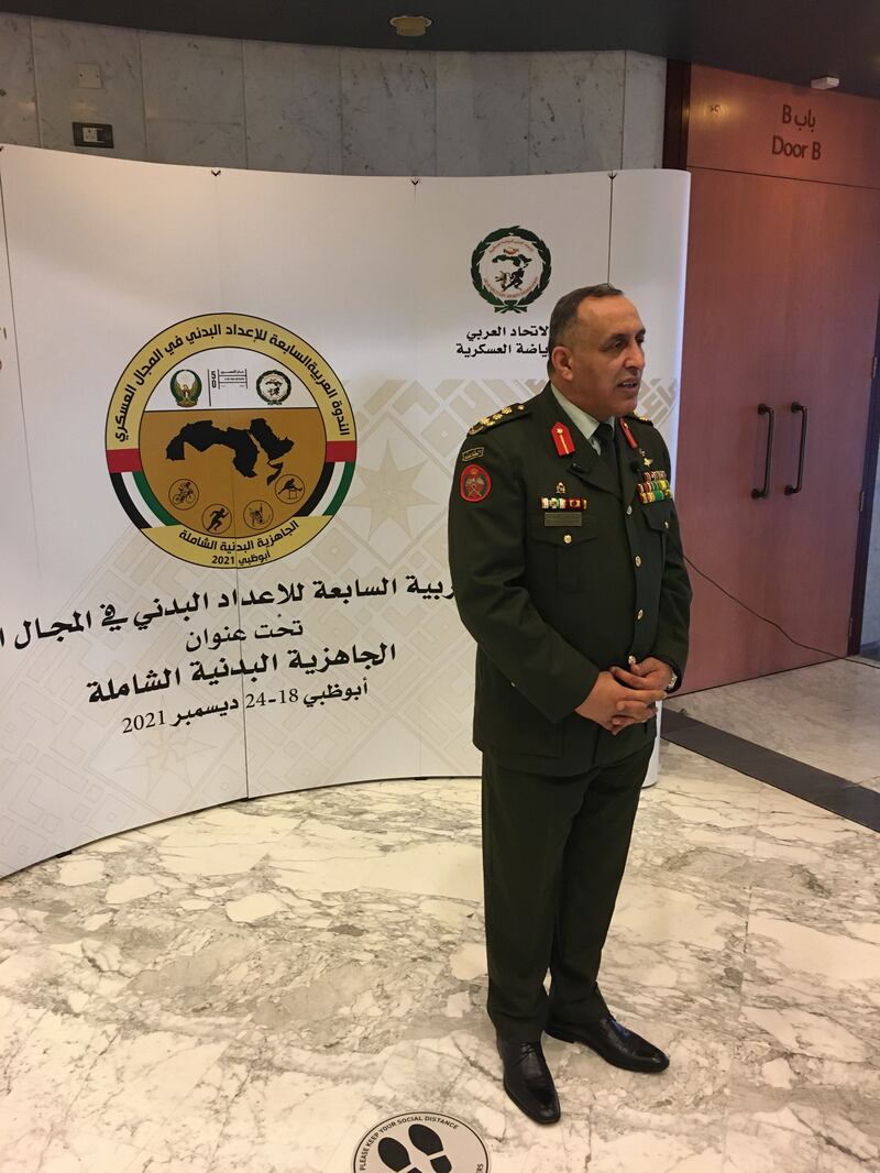 Brig Jehad Qtaishat from Jordan, head of the Arab Military Sports Federation, at the Arab Military Symposium for Physical Preparation in the Military Field conference in Abu Dhabi.  The National