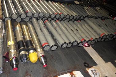 Some of the weapons seized by the US Navy from a dhow in the Arabian Sea on February 9, 2020. US Navy