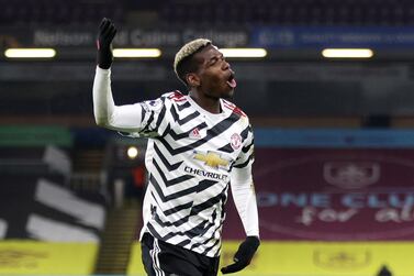 Manchester United's Paul Pogba celebrates scoring at Burnley. Reuters