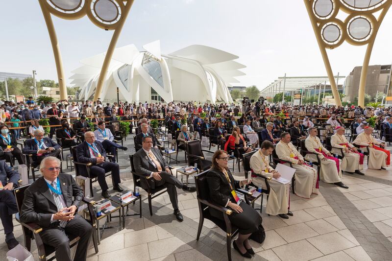 Cardinal Pietro Parolin (R), Secretary of State of His Holiness during the Holy See National Day Ceremony at Al Wasl.