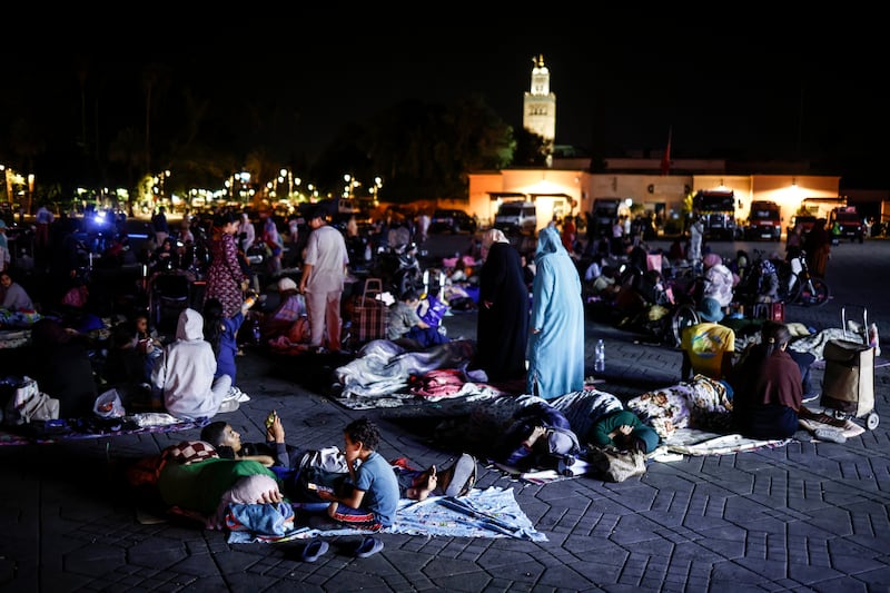Hundreds of people sleep outside on Jeema El Fna square in Marrakesh after a deadly earthquake hit Morocco. EPA