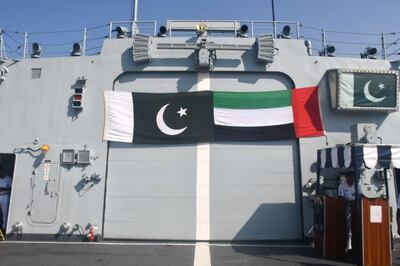 The Pakistan and Emirates flags on the helicopter flight deck. Courtesy: Consulate-General of Pakistan, Dubai