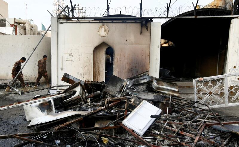 FILE PHOTO: A view of the Iranian consulate after Iraqi demonstrators stormed and set fire to the building during ongoing anti-government protests in Najaf, Iraq November 28, 2019. REUTERS/Alaa al-Marjani/File Photo