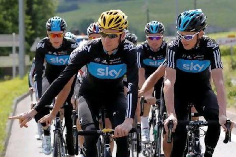 Bradley Wiggins and teammate Christopher Froome are first and third in the race standings.