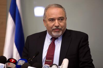 JERUSALEM, ISRAEL - NOVEMBER 14: (ISRAEL OUT) Israeli Defense Minister Avigdor Lieberman speaks during a press conference at the Israeli Parliament on November 14, 2018 in Jerusalem, Israel. Lieberman has announced his resignation as Defense Minister of Israel as a protest against the cease-fire Israel agreed to with Hamas following recent heavy rocket fire targeting Israel from Gaza Strip.  (Photo by Lior Mizrahi/Getty Images)