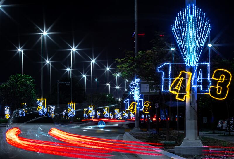 Festive lights are displayed along Abu Dhabi's Corniche to celebrate Al Hijri New Year, also known as the Islamic New Year, the first month in the Muslim calendar.