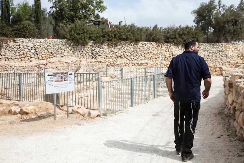 Israeli Jewish settler Haim Blycher as walks along a newly opened a archeological site  located nearby the West Bank Jewish settlement of Tel Rumeida in the divided city of Hebron ."The site tells the real story by which the Jewish people were born and lived thousands of years until it was expelled," says  Blycher, a lawyer for the settlers who was active in the excavations and visited the ruins Wednesday. "Certainly, when people are exposed to the history of Hebron, it strengthens the tie of the Jewish nation and influences views among the Jewish people and the whole world.". (Photo by Heidi Levine for The National).