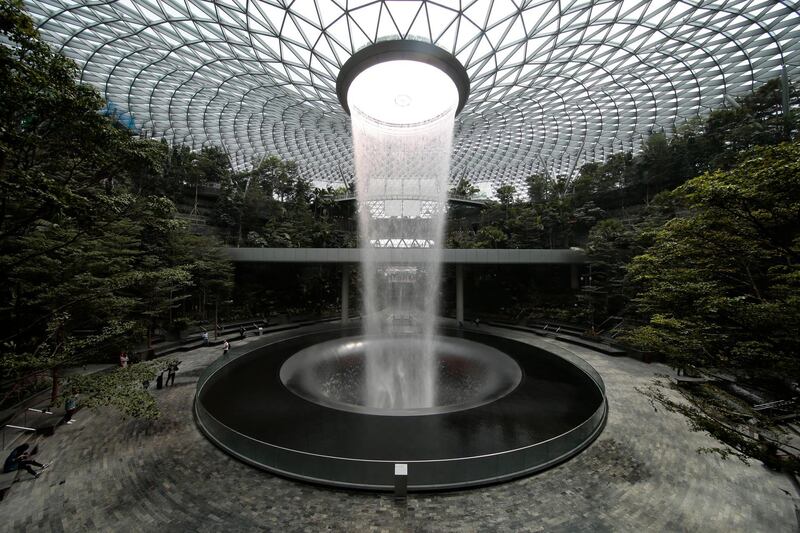 The rain vortex inside Jewel Changi in Singapore. The Jewel is a hub that links Changi Airport's Terminals 1, 2, and 3. EPA