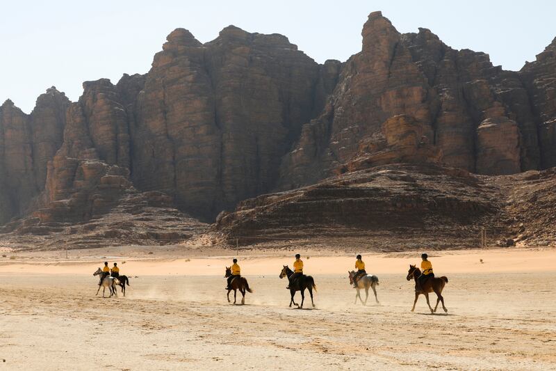 Endurance horse riders in Wadi Rum desert, The race includes riders from 15 countries, according to organisers.