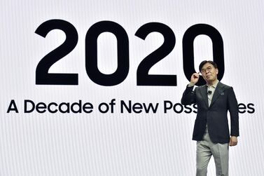 Samsung president and chief executive of consumer electronics, H.S. Kim speaks during a Samsung press event for CES 2020. Alongside a robotic chef, 5G applications and an immersive workout system, the company also pitched the end of keyboards. Getty