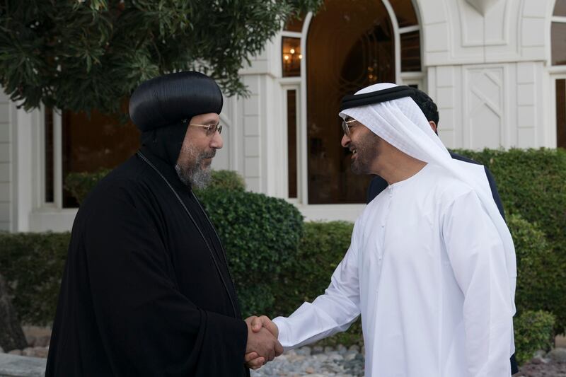ABU DHABI, UNITED ARAB EMIRATES - December 11, 2017: HH Sheikh Mohamed bin Zayed Al Nahyan, Crown Prince of Abu Dhabi and Deputy Supreme Commander of the UAE Armed Forces (R), receives members of the Promoting Peace in Muslim Societies, during a Sea Palace barza.

( Mohamed Al Hammadi / Crown Prince Court - Abu Dhabi )
---