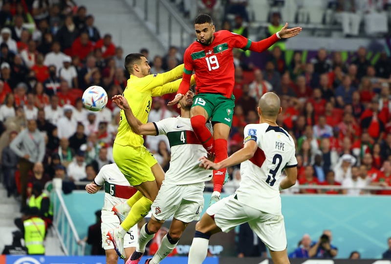 Moussef En-Nesyri scores for Morocco. Reuters