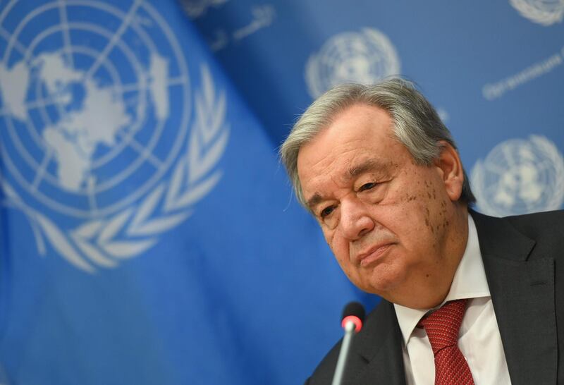 (FILES) In this file photo United Nations Secretary General Antonio Guterres speaks during a press briefing at United Nations Headquarters on February 4, 2020 in New York City. UN Secretary General Antonio Guterres has urged governments to include the protection of women in their response to the deadly novel coronavirus pandemic. Reports of domestic violence have surged globally in the wake of massive lockdowns imposed to contain the spread of the disease."Violence is not confined to the battlefield," said Guterres in a statement and video released in multiple languages, days after his call for a worldwide ceasefire in the wake of the outbreak."Violence is not confined to the battlefield," said Guterres in a statement and video released in multiple languages, days after his call for a worldwide ceasefire in the wake of the outbreak.
 / AFP / Angela Weiss
