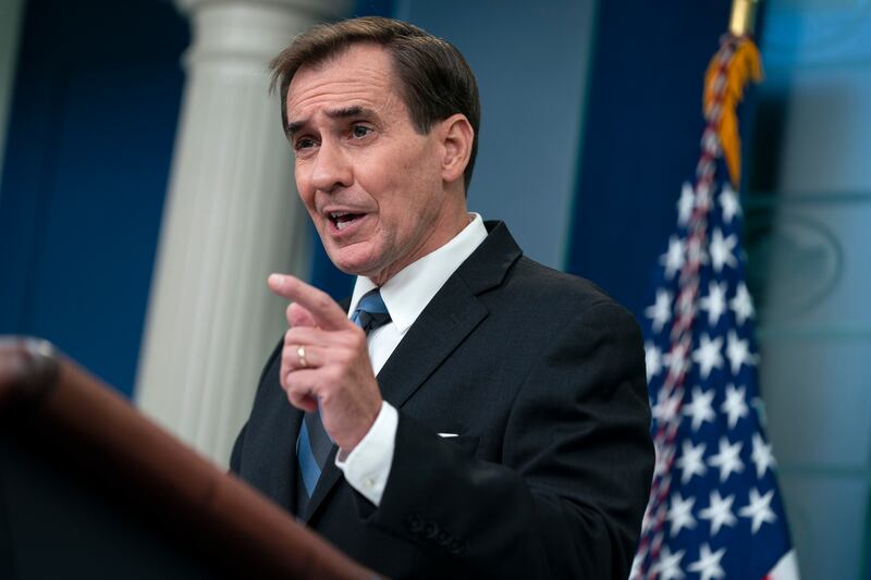 National Security Council spokesman John Kirby speaks during a briefing at the White House. AP