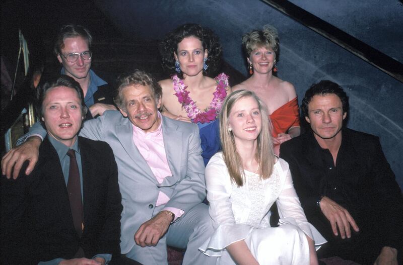 (clockwise fr. top L) Actors William Hurt, Sigourney Weaver, Judith Ivey, Harvey Keitel, Cynthia Nixon, Jerry Stiller and Christopher Walken of Broadway play Hurlyburly.  (Photo by Ann Clifford/DMI/The LIFE Picture Collection via Getty Images)