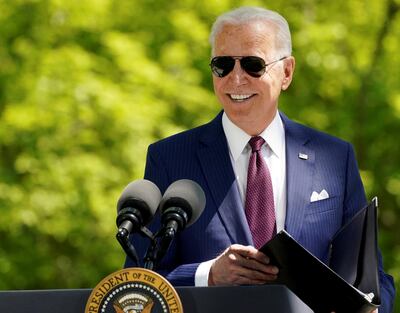 FILE PHOTO: U.S. President Joe Biden delivers remarks on the administration's coronavirus disease (COVID-19) response outside the White House in Washington, U.S., April 27, 2021. REUTERS/Kevin Lamarque/File Photo