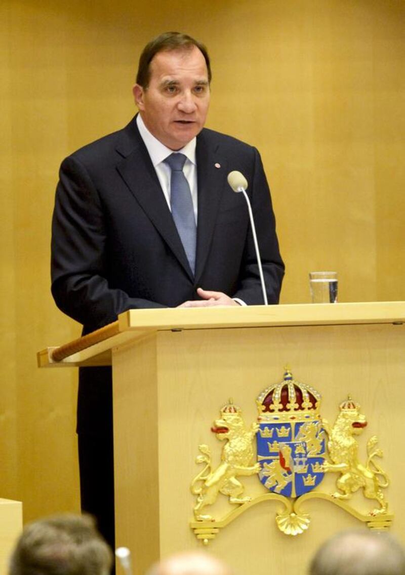 Sweden's new prime minister Stefan Lofven announces his new government in the Swedish Parliament in Stockholm on October 3 Jonas Ekstromer, / AP