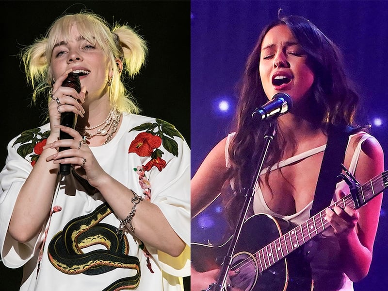 Billie Eilish, left, and Olivia Rodrigo have seven nominations each for the 2022 Grammy Awards. AP