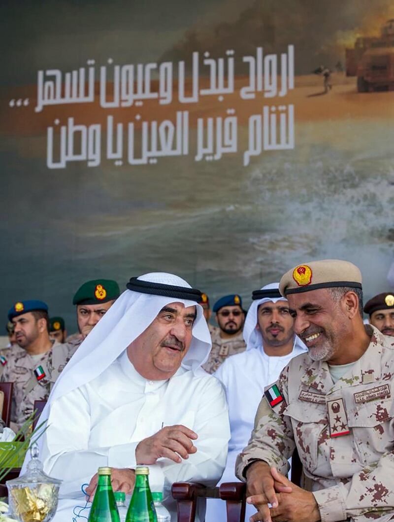 Sheikh Saud bin Rashid Al Mualla watches joint military exercises