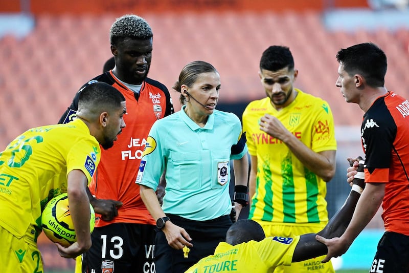 French referee Stephanie Frappart during the match between Lorient and Nantes at the Moustoir Stadium. AFP