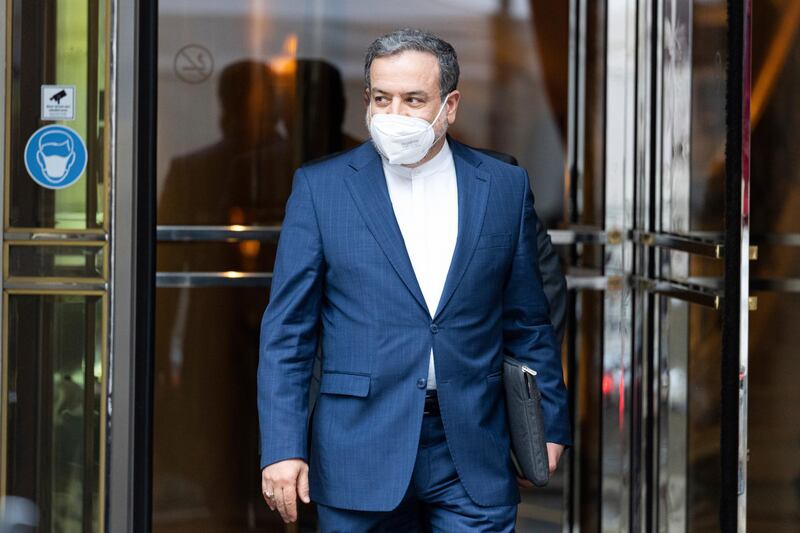 Political deputy at the Ministry of Foreign Affairs of Iran, Abbas Araghchi leaves the 'Grand Hotel Vienna' where closed-door nuclear talks take place in Vienna, Austria, Saturday, June 12, 2021. (AP Photo/Florian Schroetter)