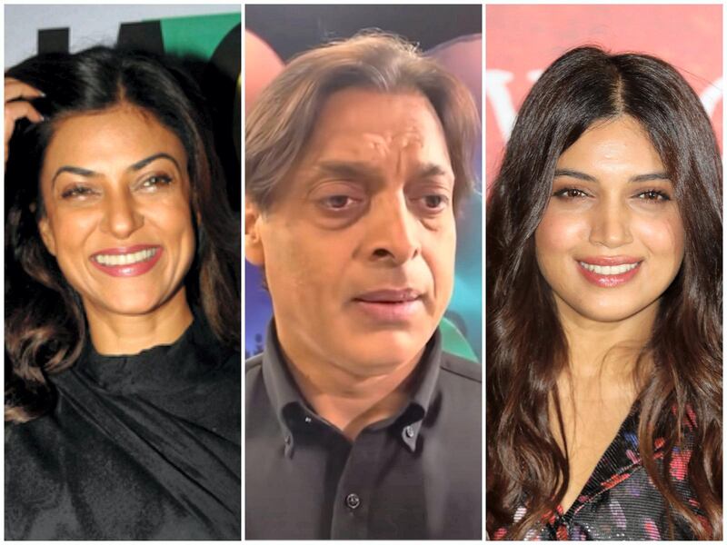 From left: Sushmita Sen, Shoaib Akhtar and Bhumi Pednekar are among the celebrities to help as India goes through a second Covid-19 wave. 
