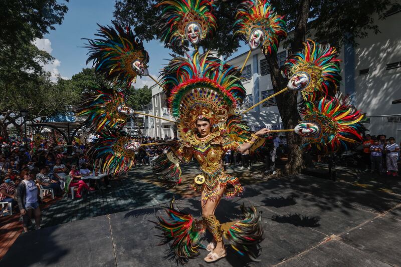 A candidate in a Mardi Gras-themed costume contest in Manila, the Philippines. EPA