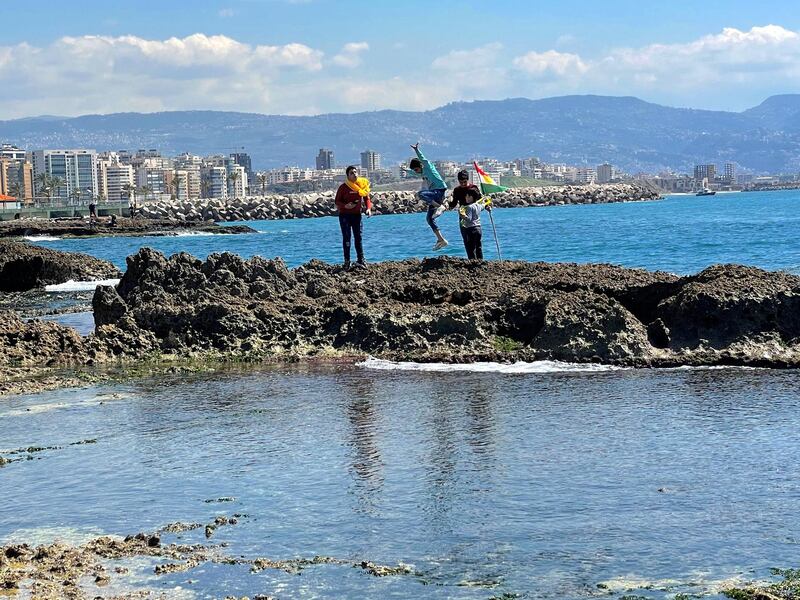 Kurds in Lebanon gather on the Beirut coast to celebrate the spring welcoming a week late following a Covid-19 lockdown. Mahmoud Rida / The National