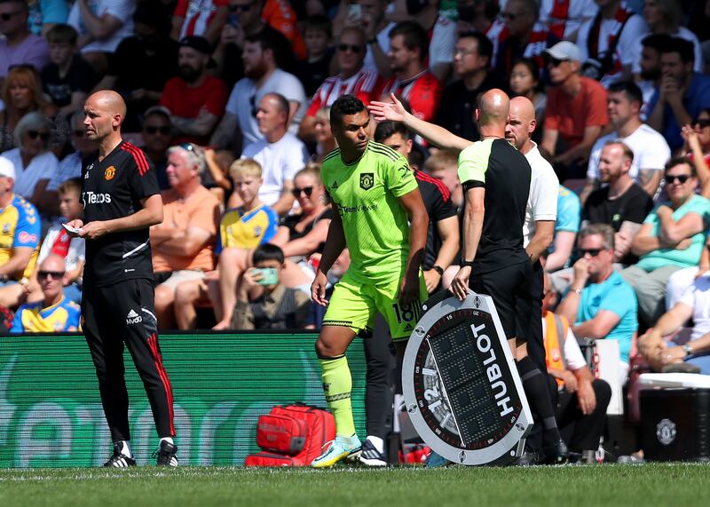 Manchester United's Casemiro before coming on as a substitute in his debut appearance. PA