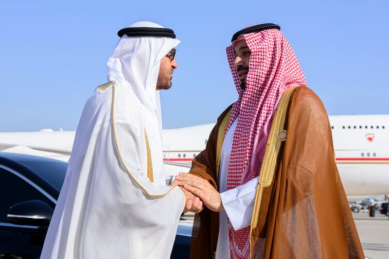 Sheikh Mohamed and Saudi Crown Prince Mohammed bin Salman say farewell at King Abdulaziz International Airport. 