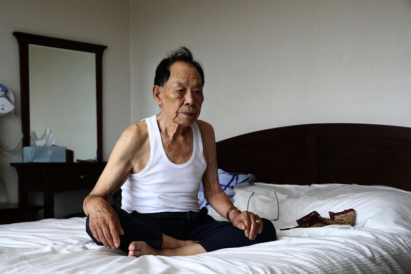 Back Min-Joon, 92, sits in his room after arrive at a hotel used as a gathering point, in Sokcho, near the Demilitarized Zone (DMZ)  on August 19, 2018 in Sokcho, South Korea. Getty