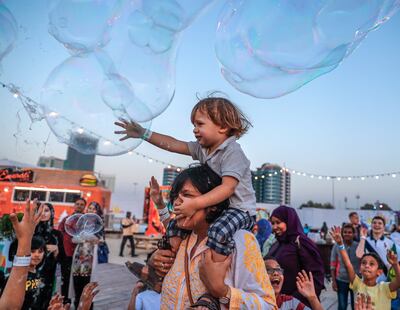 Abu Dhabi, March 27, 2018.  Mother of the Nation Festival.  Bubble frenzy at the festival.
Victor Besa / The National
National