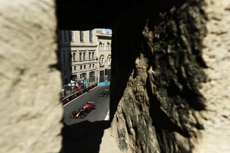 Red Bull's Max Verstappen ahead of Merecedes' Lewis Hamilton during qualifying for the F1 Azerbaijan Grand Prix at Baku City Circuit on Saturday, June 5. Getty