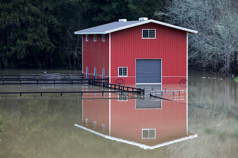A building surrounded by floodwaters in Guerneville. Reuters